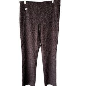 SlimSations Sz 10 Dark Gray Straight Leg Pants with Brocade Print Whimsigoth